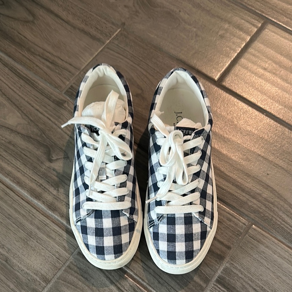 J. Crew Blue and White Plaid Sneakers